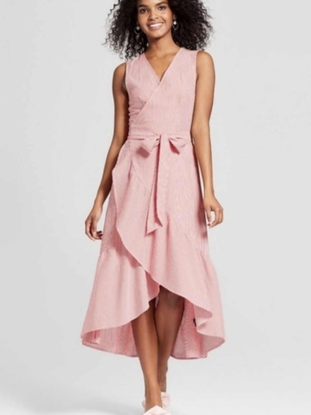 Who What Wear Pink Wrap Midi Dress with Waist Tie